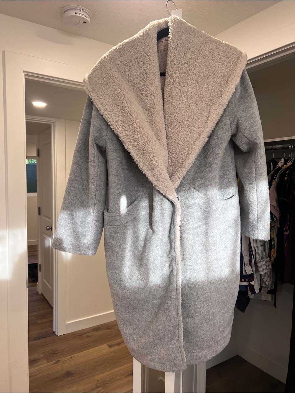 NWT Free People- Women's Plush Lined Gray Coat with Shawl Colla